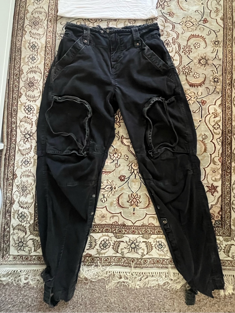 Free People Black Distressed Cargo Joggers